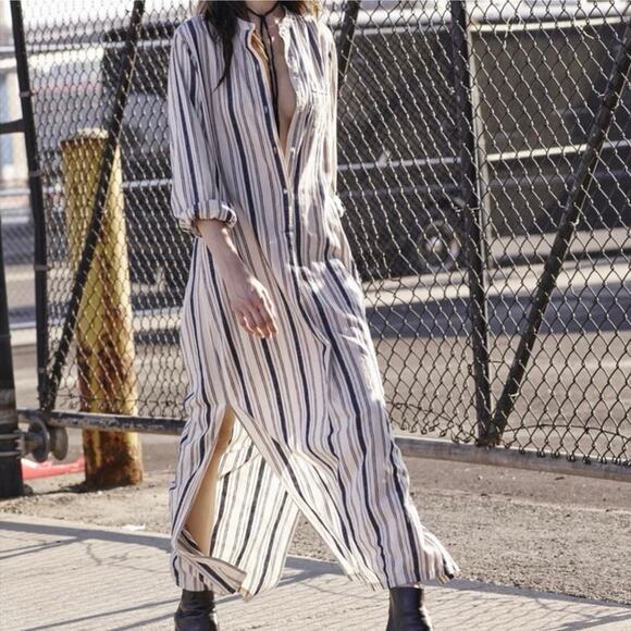 NILI LOTAN Tangier Galabia Dress New Moroccan Stripe 3 Print Linen blend S - Picture 2 of 14